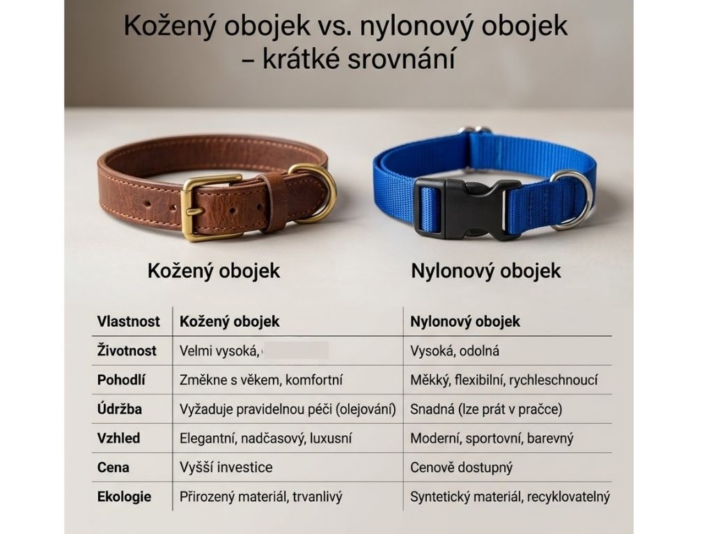 srovnání koženého vs nylonového obojku